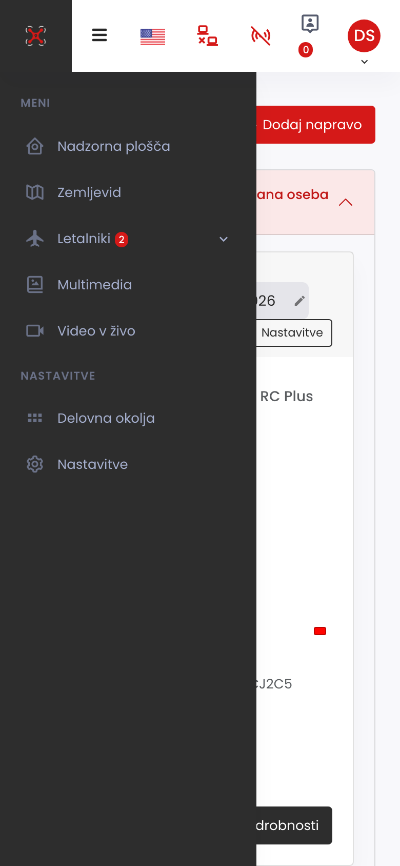Odprt meni na telefonu