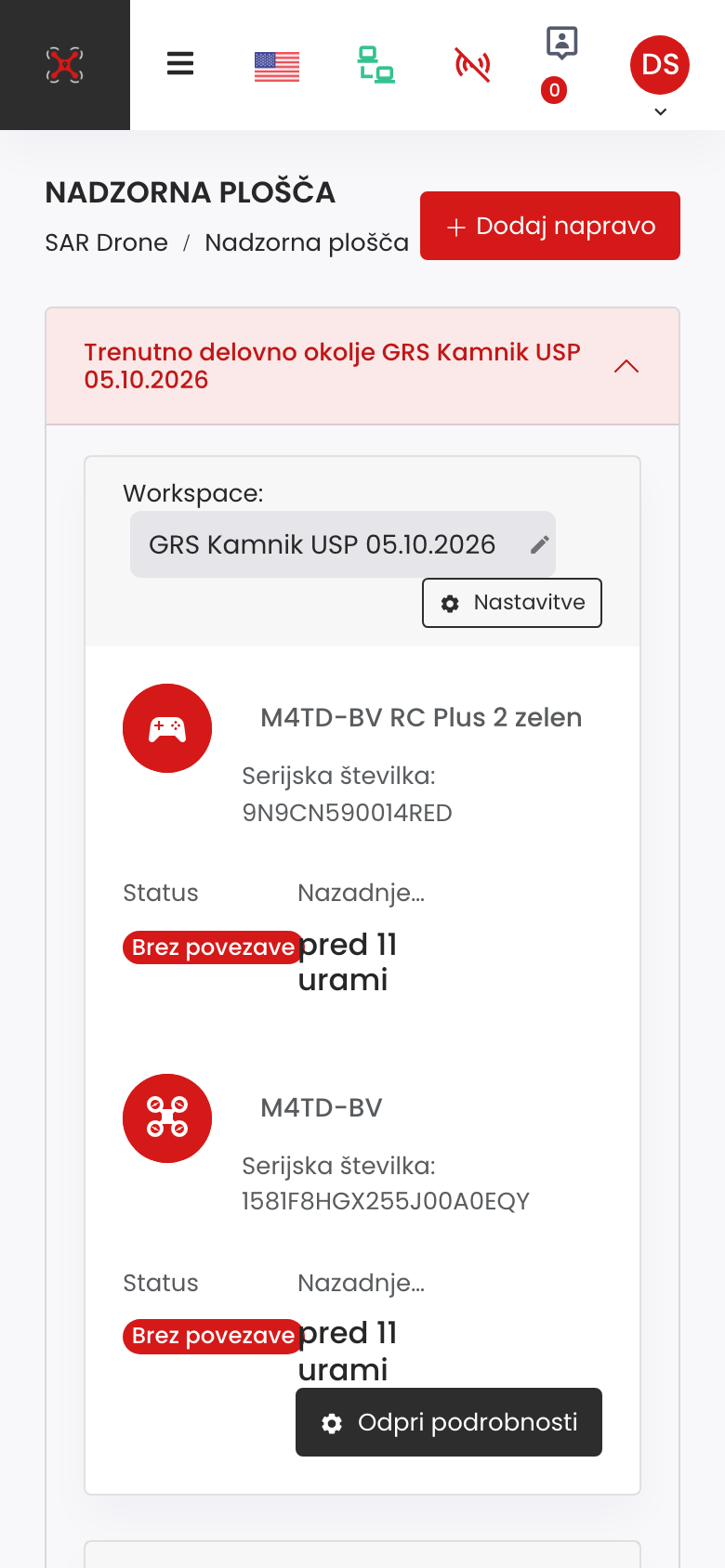 Nadzorna plošča na telefonu