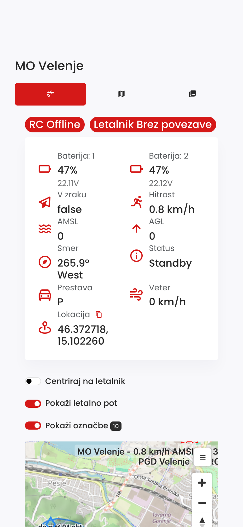 Pogled prejemnika na telefonu