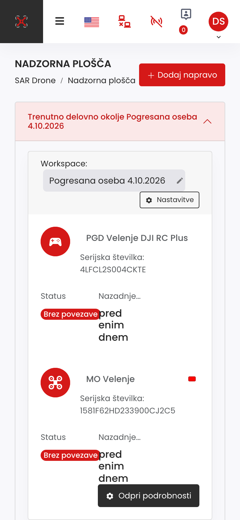 Nadzorna plošča na telefonu
