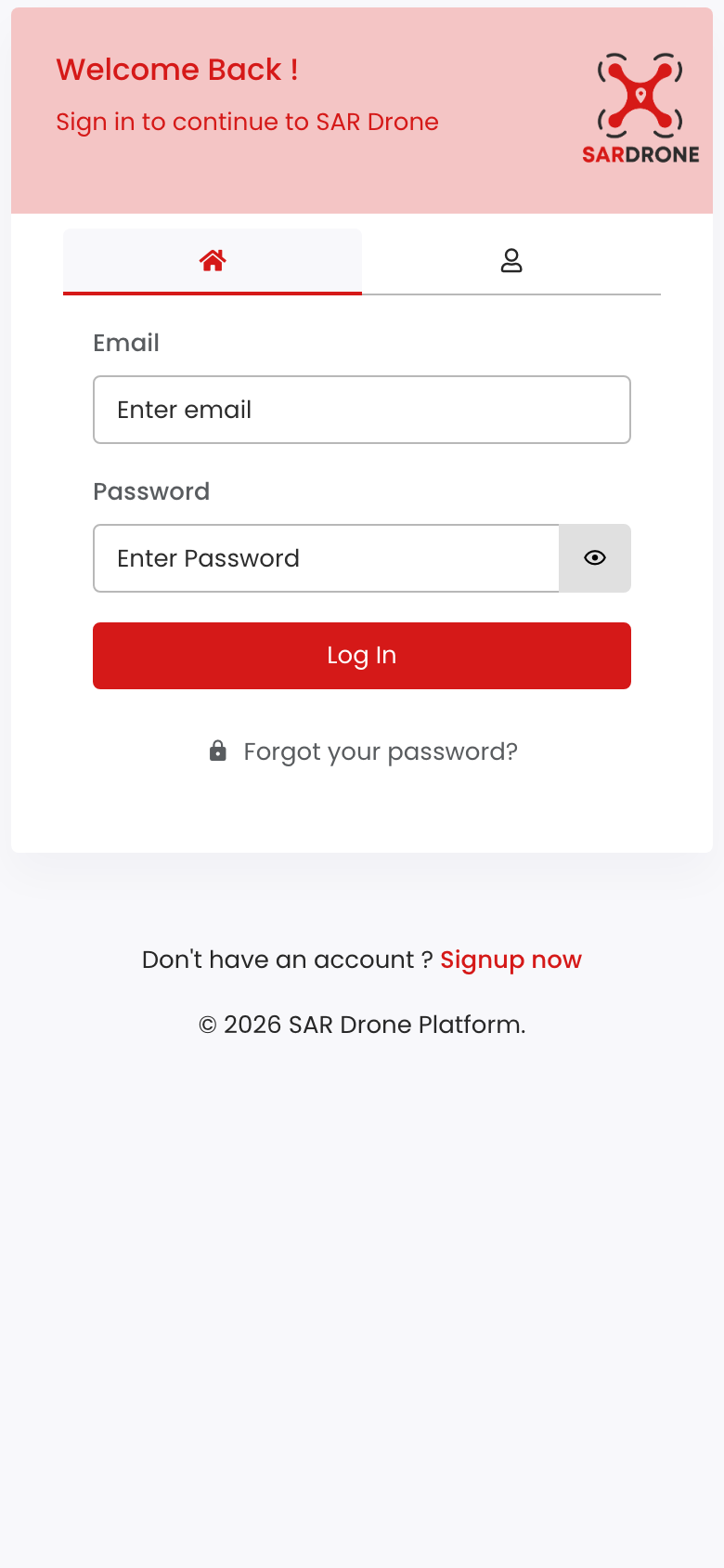 Prijavna stran na telefonu